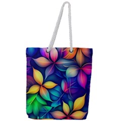 Ai Generated Artwork Leaves Nature Pattern Full Print Rope Handle Tote (large)