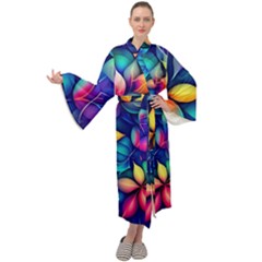 Ai Generated Artwork Leaves Nature Pattern Maxi Velvet Kimono by Jancukart