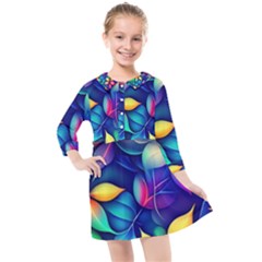 Ai Generated Artwork Leaves Nature Pattern Kids  Quarter Sleeve Shirt Dress