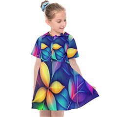 Ai Generated Artwork Leaves Nature Pattern Kids  Sailor Dress