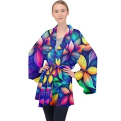 Ai Generated Artwork Leaves Nature Pattern Long Sleeve Velvet Kimono 