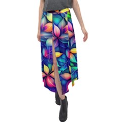 Ai Generated Artwork Leaves Nature Pattern Velour Split Maxi Skirt by Jancukart