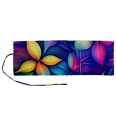 Ai Generated Artwork Leaves Nature Pattern Roll Up Canvas Pencil Holder (m)