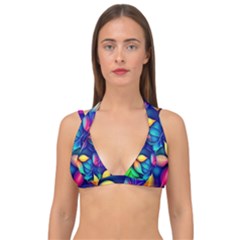 Ai Generated Artwork Leaves Nature Pattern Double Strap Halter Bikini Top by Jancukart