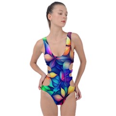 Ai Generated Artwork Leaves Nature Pattern Side Cut Out Swimsuit