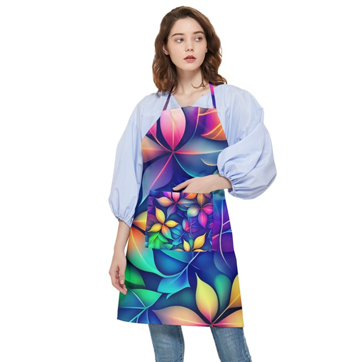 Ai Generated Artwork Leaves Nature Pattern Pocket Apron