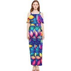 Ai Generated Artwork Leaves Nature Pattern Draped Sleeveless Chiffon Jumpsuit