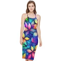 Ai Generated Artwork Leaves Nature Pattern Bodycon Cross Back Summer Dress