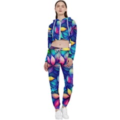 Ai Generated Artwork Leaves Nature Pattern Cropped Zip Up Lounge Set by Jancukart