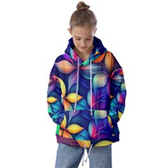 Ai Generated Artwork Leaves Nature Pattern Kids  Oversized Hoodie