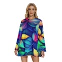 Ai Generated Artwork Leaves Nature Pattern Round Neck Long Sleeve Bohemian Style Chiffon Mini Dress View1