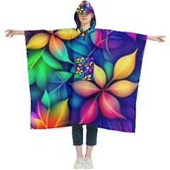 Ai Generated Artwork Leaves Nature Pattern Women s Hooded Rain Ponchos