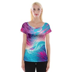 Tsunami Waves Ocean Sea Nautical Nature Water 6 Cap Sleeve Top by Jancukart