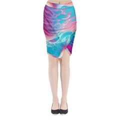 Tsunami Waves Ocean Sea Nautical Nature Water 6 Midi Wrap Pencil Skirt by Jancukart