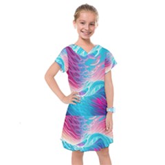 Tsunami Waves Ocean Sea Nautical Nature Water 6 Kids  Drop Waist Dress