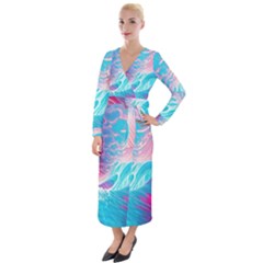 Tsunami Waves Ocean Sea Nautical Nature Water 6 Velvet Maxi Wrap Dress by Jancukart