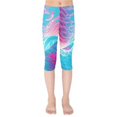 Tsunami Waves Ocean Sea Nautical Nature Water 6 Kids  Capri Leggings  by Jancukart