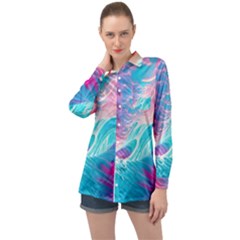 Tsunami Waves Ocean Sea Nautical Nature Water 6 Long Sleeve Satin Shirt