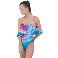 Tsunami Waves Ocean Sea Nautical Nature Water 6 Drape Piece Swimsuit by Jancukart