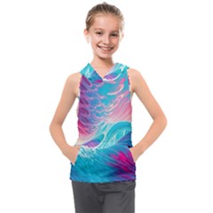 Tsunami Waves Ocean Sea Nautical Nature Water 6 Kids  Sleeveless Hoodie