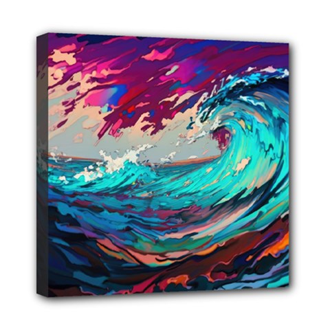 Tsunami Waves Ocean Sea Nautical Nature Water Painting Mini Canvas 8  X 8  (stretched) by Jancukart