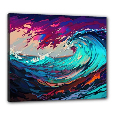 Tsunami Waves Ocean Sea Nautical Nature Water Painting Canvas 24  X 20  (stretched)