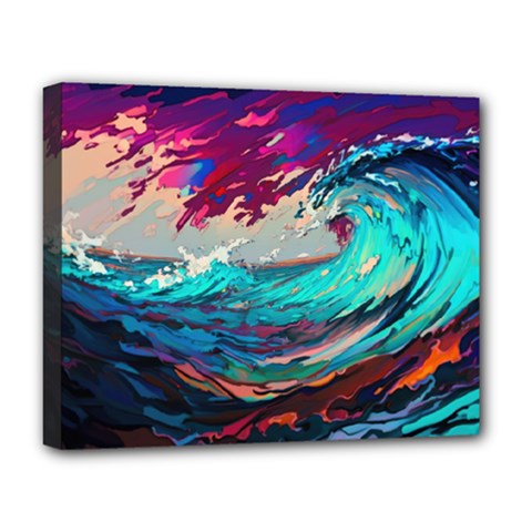 Tsunami Waves Ocean Sea Nautical Nature Water Painting Deluxe Canvas 20  X 16  (stretched)