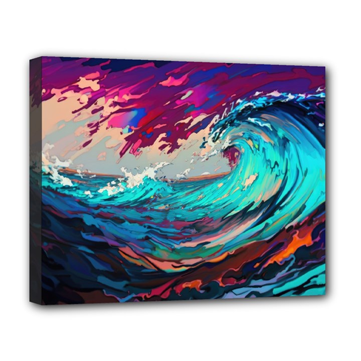 Tsunami Waves Ocean Sea Nautical Nature Water Painting Deluxe Canvas 20  x 16  (Stretched)