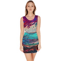 Tsunami Waves Ocean Sea Nautical Nature Water Painting Bodycon Dress by Jancukart