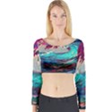 Tsunami Waves Ocean Sea Nautical Nature Water Painting Long Sleeve Crop Top View1