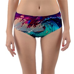 Tsunami Waves Ocean Sea Nautical Nature Water Painting Reversible Mid-waist Bikini Bottoms by Jancukart