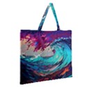 Tsunami Waves Ocean Sea Nautical Nature Water Painting Zipper Large Tote Bag View2