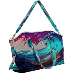 Tsunami Waves Ocean Sea Nautical Nature Water Painting Canvas Crossbody Bag by Jancukart