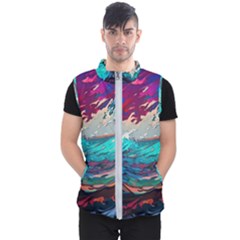 Tsunami Waves Ocean Sea Nautical Nature Water Painting Men s Puffer Vest