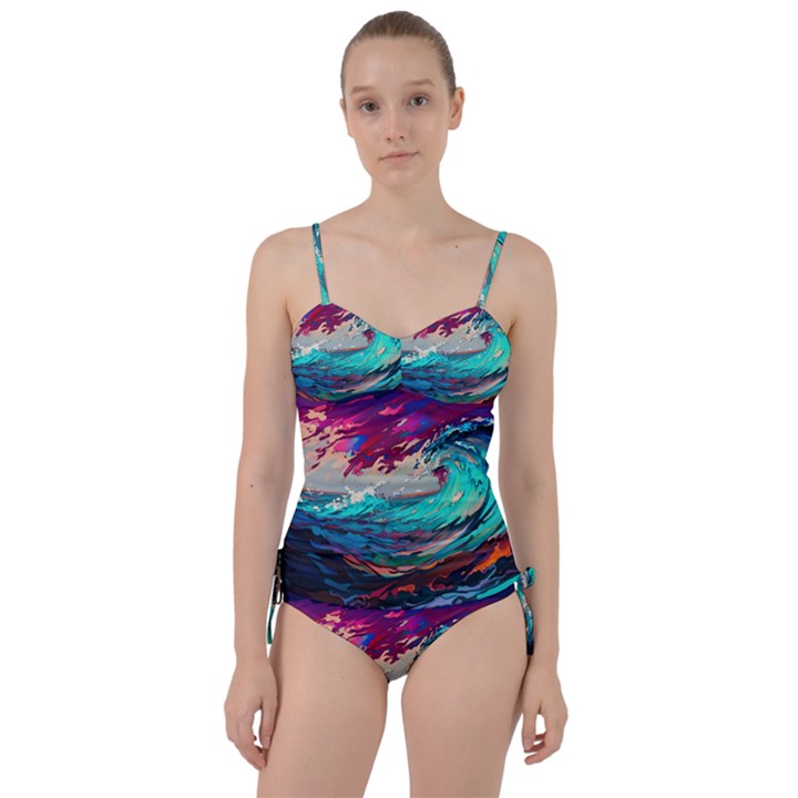 Tsunami Waves Ocean Sea Nautical Nature Water Painting Sweetheart Tankini Set