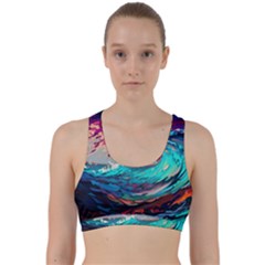 Tsunami Waves Ocean Sea Nautical Nature Water Painting Back Weave Sports Bra by Jancukart