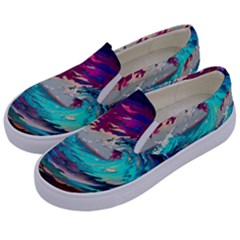 Tsunami Waves Ocean Sea Nautical Nature Water Painting Kids  Canvas Slip Ons