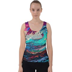 Tsunami Waves Ocean Sea Nautical Nature Water Painting Velvet Tank Top by Jancukart