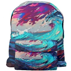 Tsunami Waves Ocean Sea Nautical Nature Water Painting Giant Full Print Backpack by Jancukart