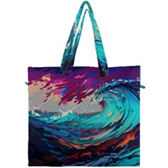 Tsunami Waves Ocean Sea Nautical Nature Water Painting Canvas Travel Bag by Jancukart