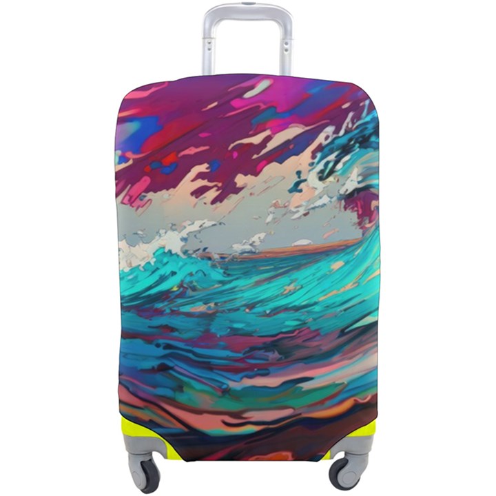 Tsunami Waves Ocean Sea Nautical Nature Water Painting Luggage Cover (Large)