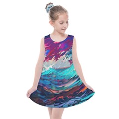 Tsunami Waves Ocean Sea Nautical Nature Water Painting Kids  Summer Dress by Jancukart