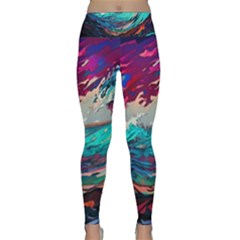 Tsunami Waves Ocean Sea Nautical Nature Water Painting Lightweight Velour Classic Yoga Leggings