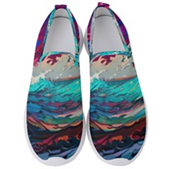 Tsunami Waves Ocean Sea Nautical Nature Water Painting Men s Slip On Sneakers by Jancukart