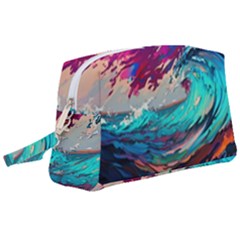 Tsunami Waves Ocean Sea Nautical Nature Water Painting Wristlet Pouch Bag (large)