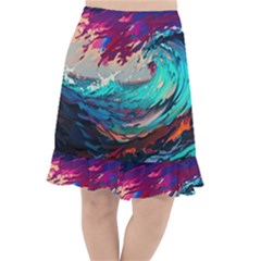 Tsunami Waves Ocean Sea Nautical Nature Water Painting Fishtail Chiffon Skirt