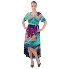 Tsunami Waves Ocean Sea Nautical Nature Water Painting Front Wrap High Low Dress