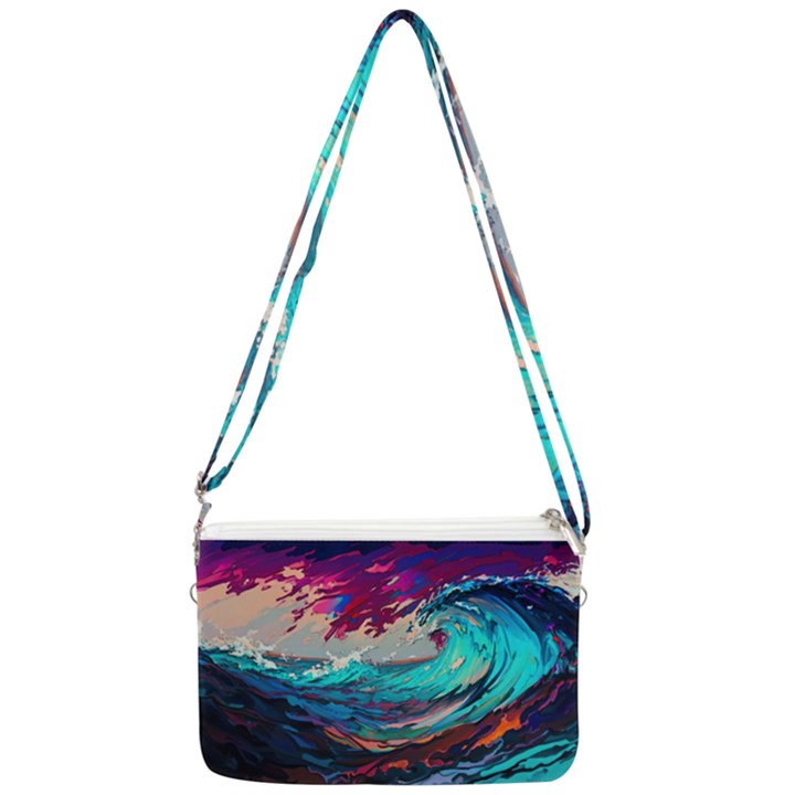 Tsunami Waves Ocean Sea Nautical Nature Water Painting Double Gusset Crossbody Bag