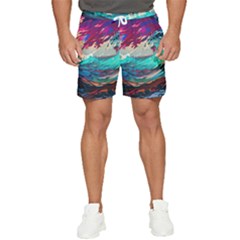 Tsunami Waves Ocean Sea Nautical Nature Water Painting Men s Runner Shorts by Jancukart