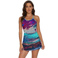 Tsunami Waves Ocean Sea Nautical Nature Water Painting 2-in-1 Flare Activity Dress by Jancukart